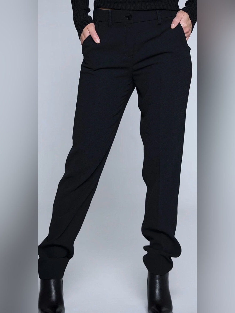 Emporio Armani straight leg high waist black trousers pants office wrinkle free